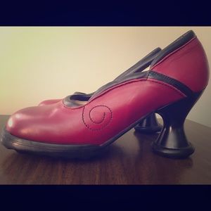 John Fluevog red high heel, 3 inch heel